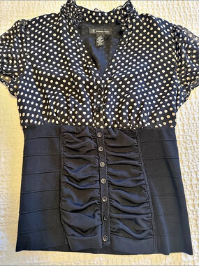 INC international concepts Polka Dot Ruched Mini Dress in Black & White Like New
